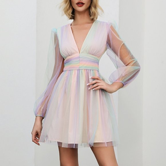 Dresses & Skirts - Colorful Deep V Skater Dress